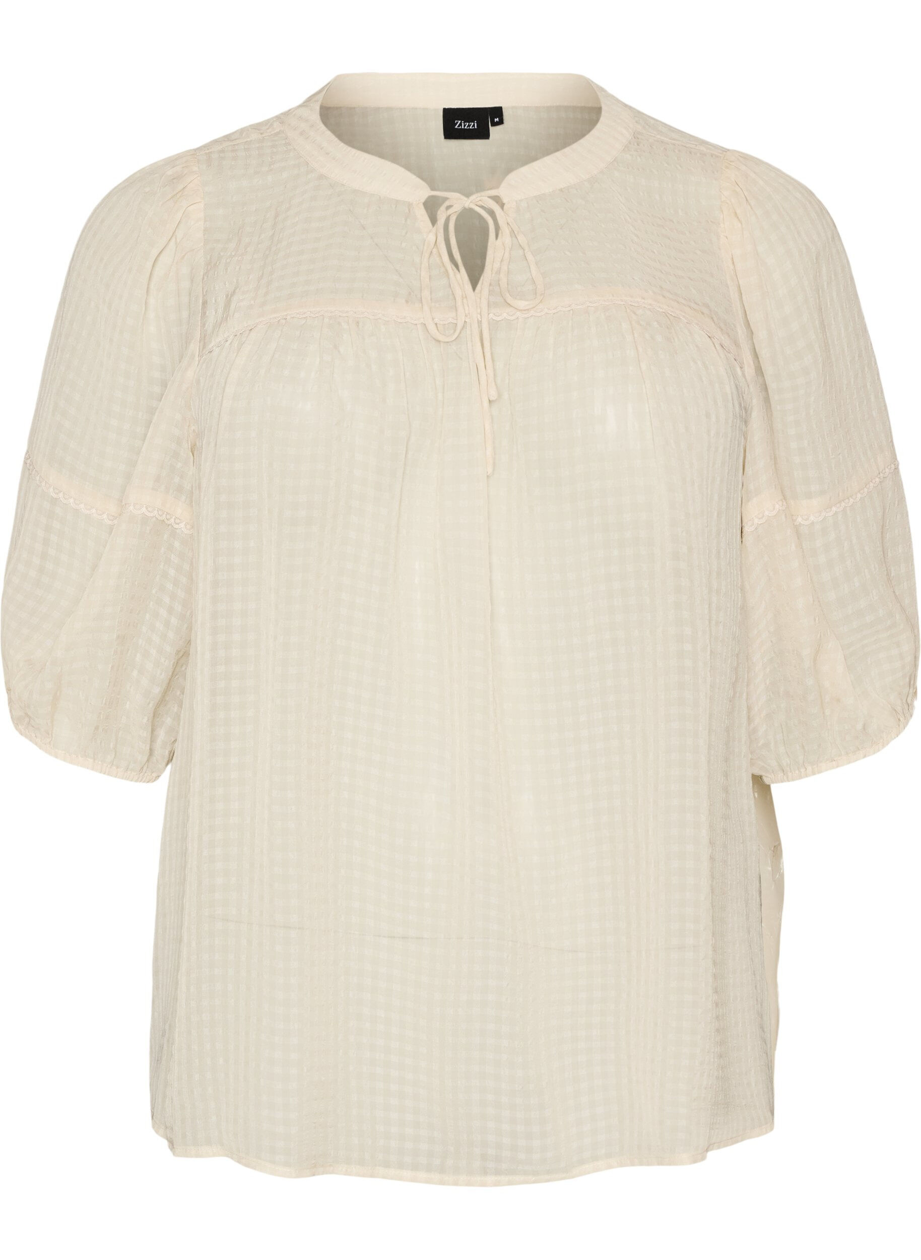 Blouse in seersucker met strikkoord