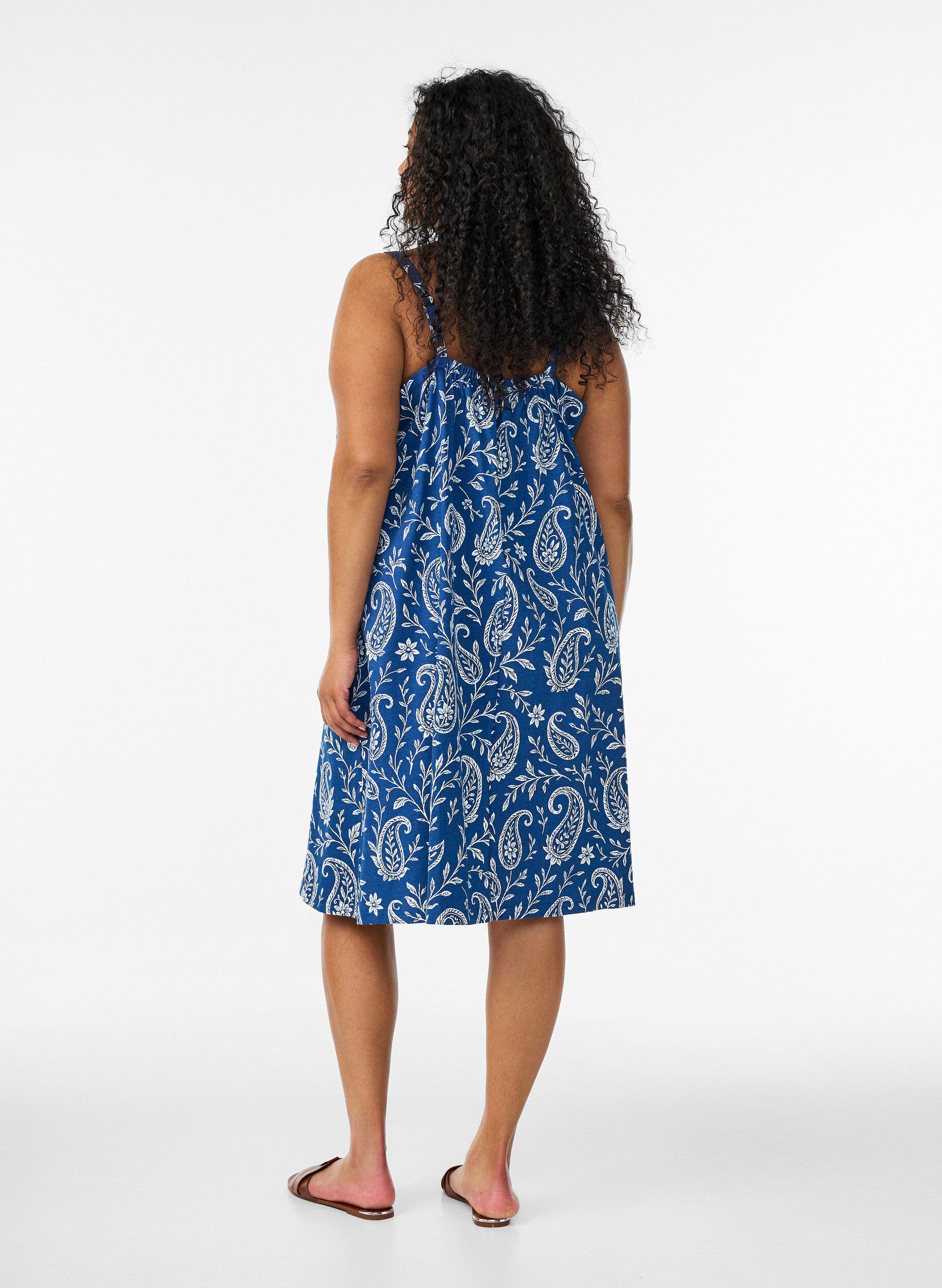 ZizziJurk met middelhoge bandjes van biologisch katoen, Blauw, Model image number 2