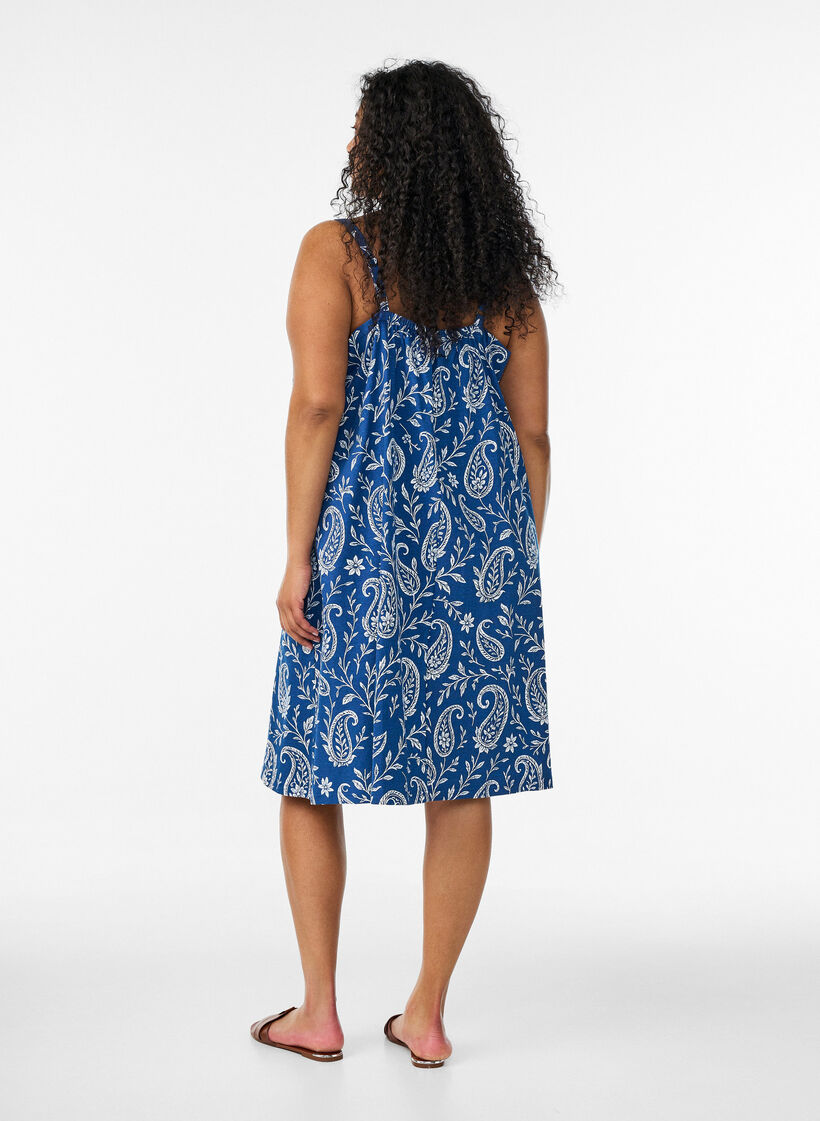 Jurk met middelhoge bandjes van biologisch katoen, Blauw, Model image number 2