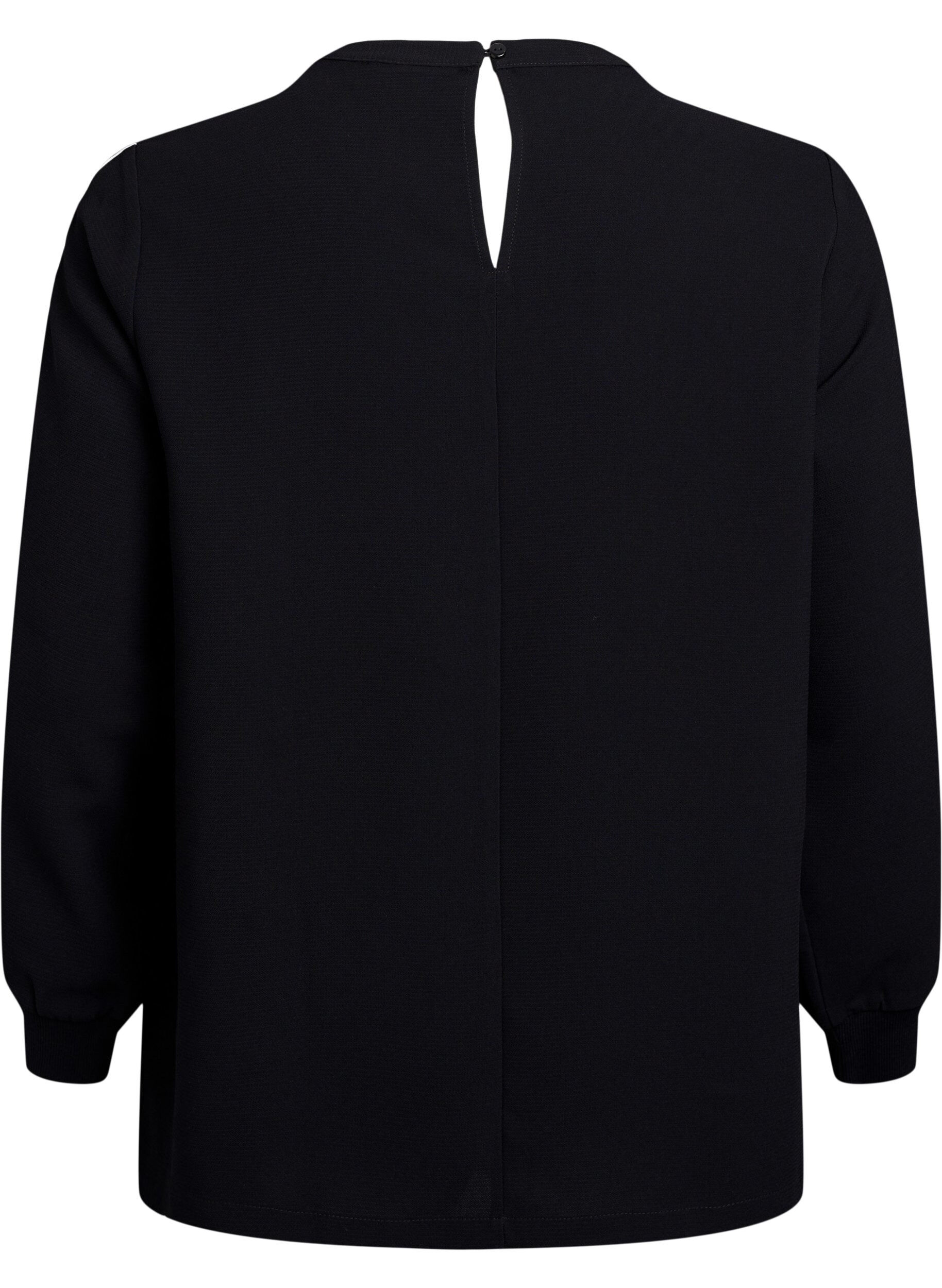 Zizzi Blouse met streepdetaillering op de mouwen, Zwart, Packshot image number 1