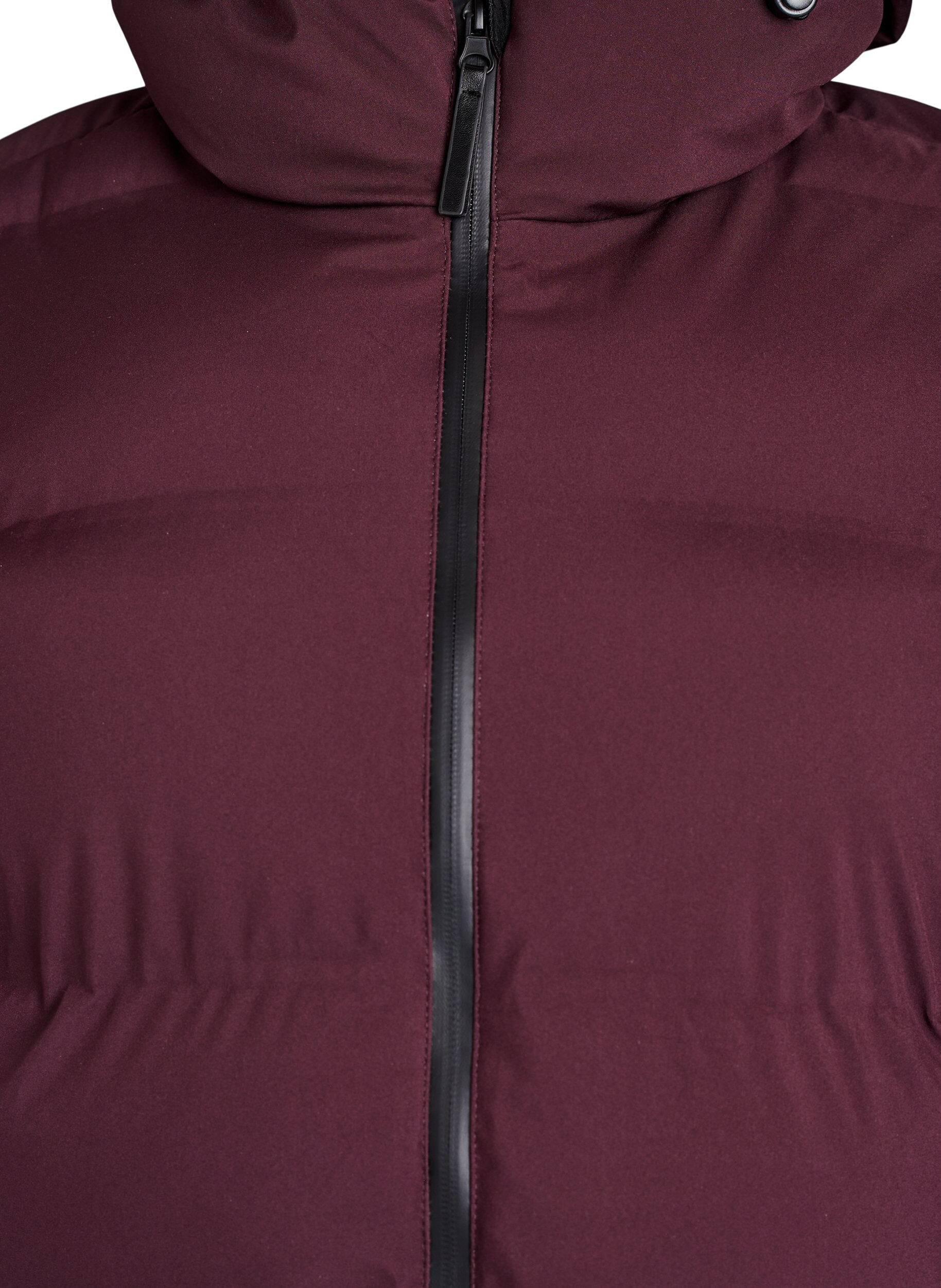 Zizzi Lange puffer winterjas met capuchon, Donker Bordeaux, Packshot image number 2