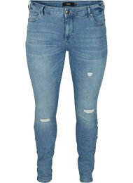 Extra slim fit Sanna jeans met slijtagedetails, Light blue denim