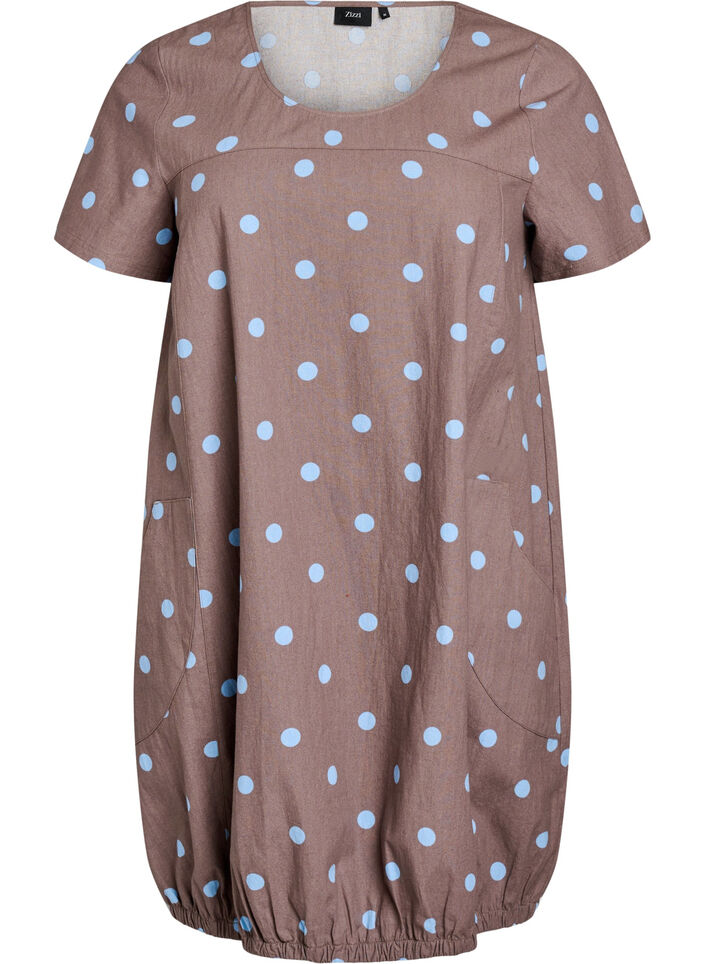 Katoenen jurk met korte mouwen en print, Blauw, Packshot image number 0