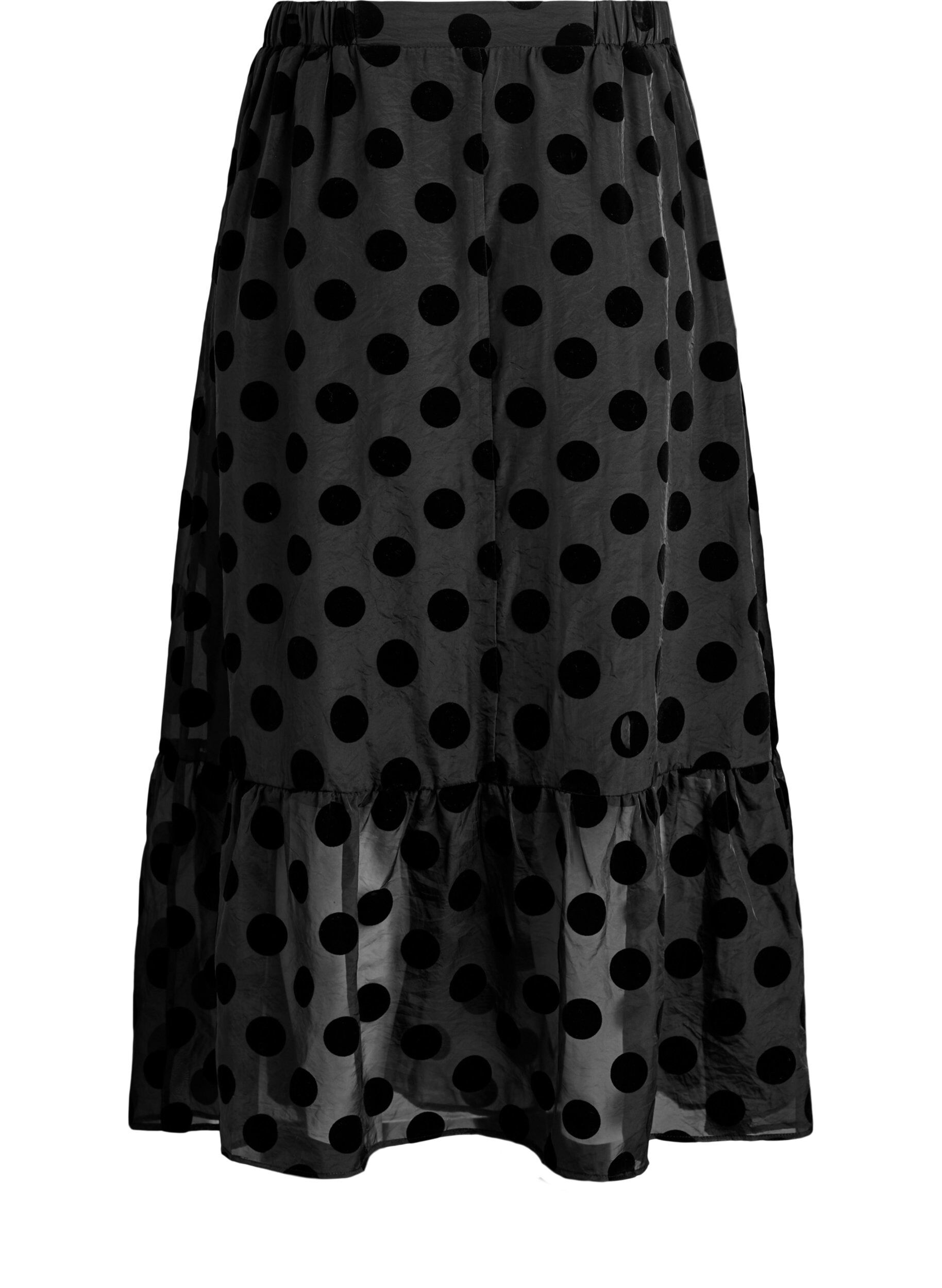 Zizzi Midirok in organza-look met fluwelen stippen, Zwart, Packshot image number 1