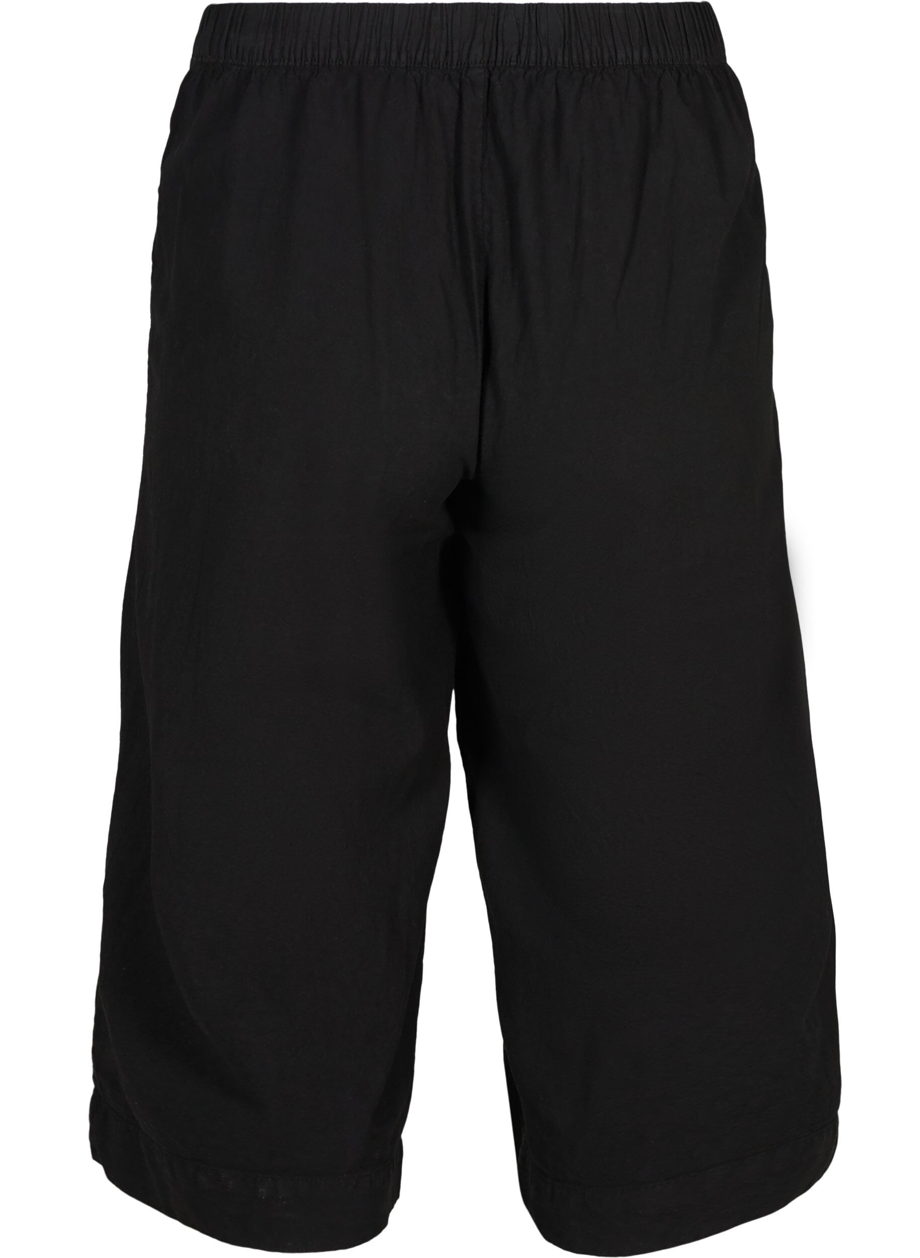 Zizzi Losse culotte broek in katoen, Black, Packshot image number 1