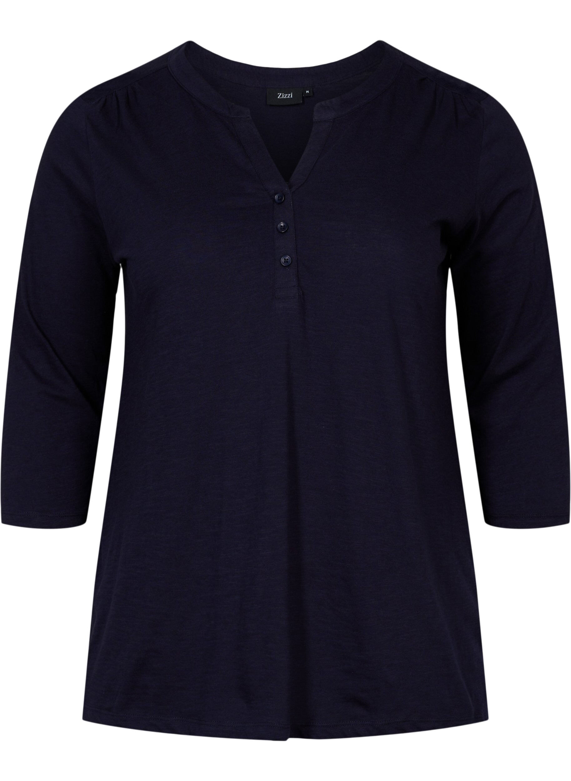 Zizzi Katoenen blouse met 3/4-mouwen, Night Sky, Packshot image number 0