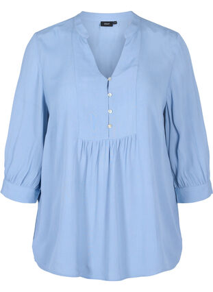 Viscose blouse met 3/4 mouwen, Forever Blue, Packshot image number 0