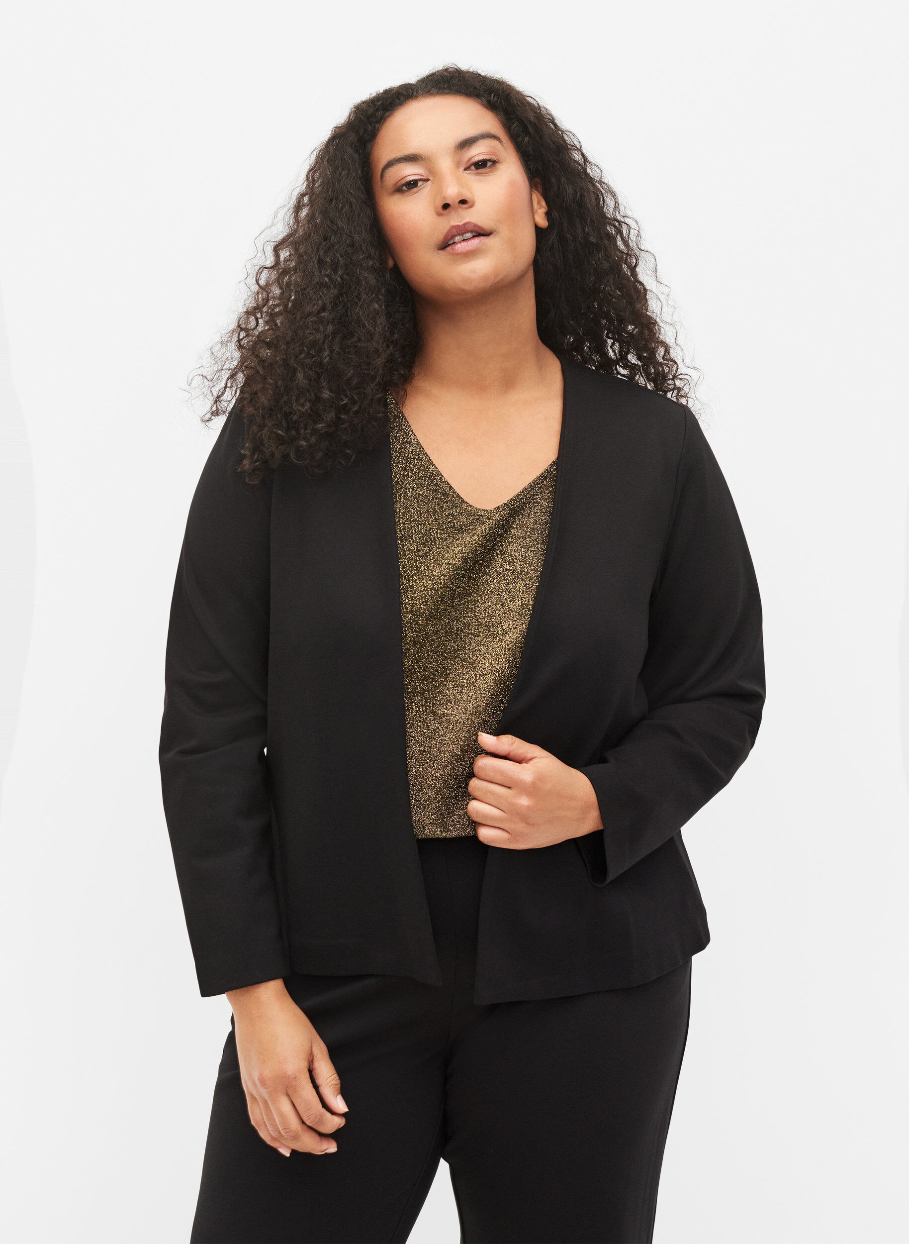Zizzi Effen kleur korte open blazer, Black, Model image number 0