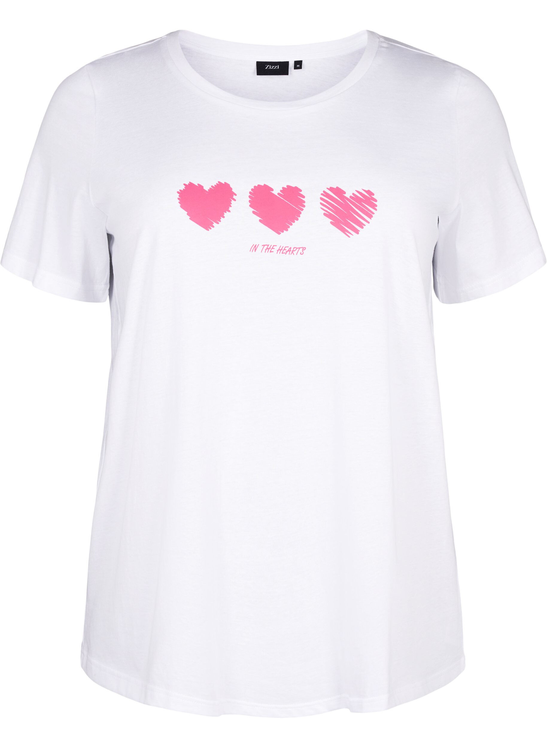 Zizzi Katoenen T-shirt met ronde hals en print, B. White W. Hearts, Packshot image number 0