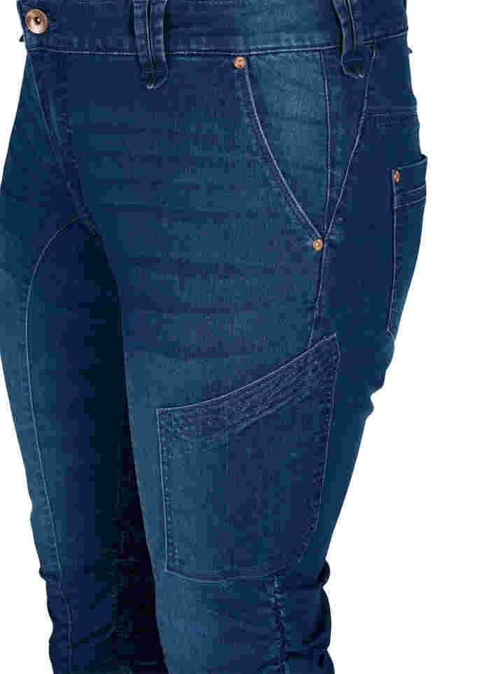 Slim fit capri jeans met zakken, Dark blue denim, Packshot image number 2