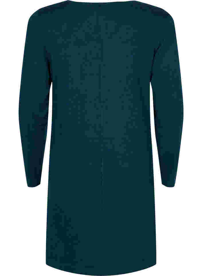 Gebreide jurk met v-hals van katoenmix, Reflecting Pond, Packshot image number 1