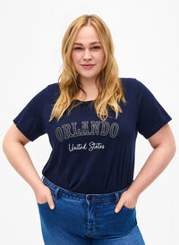 Katoenen T-shirt met tekst, Navy B. Orlando, Model