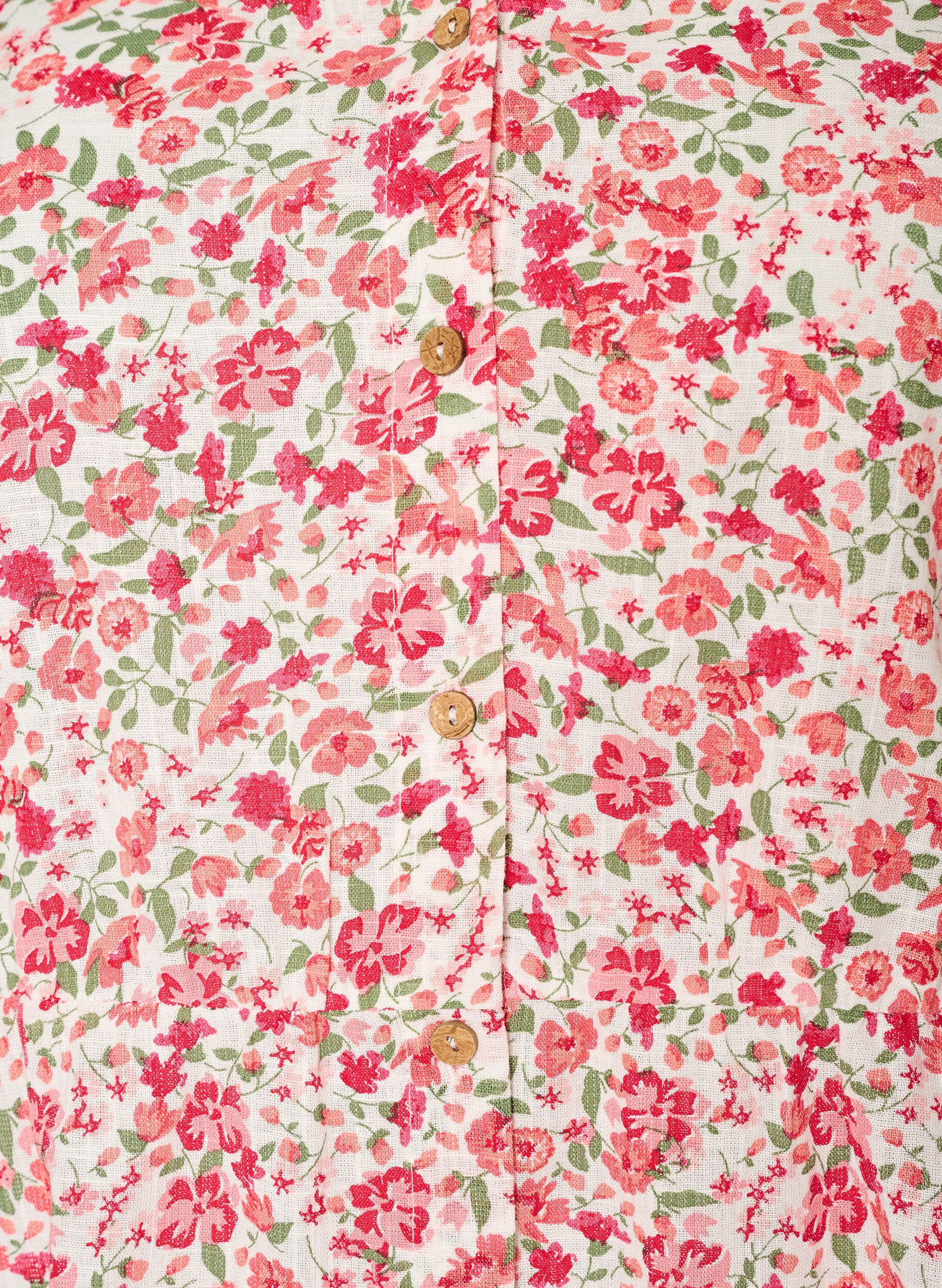 ZizziKorte katoenen jurk met bloemenprint, Rood, Packshot image number 2