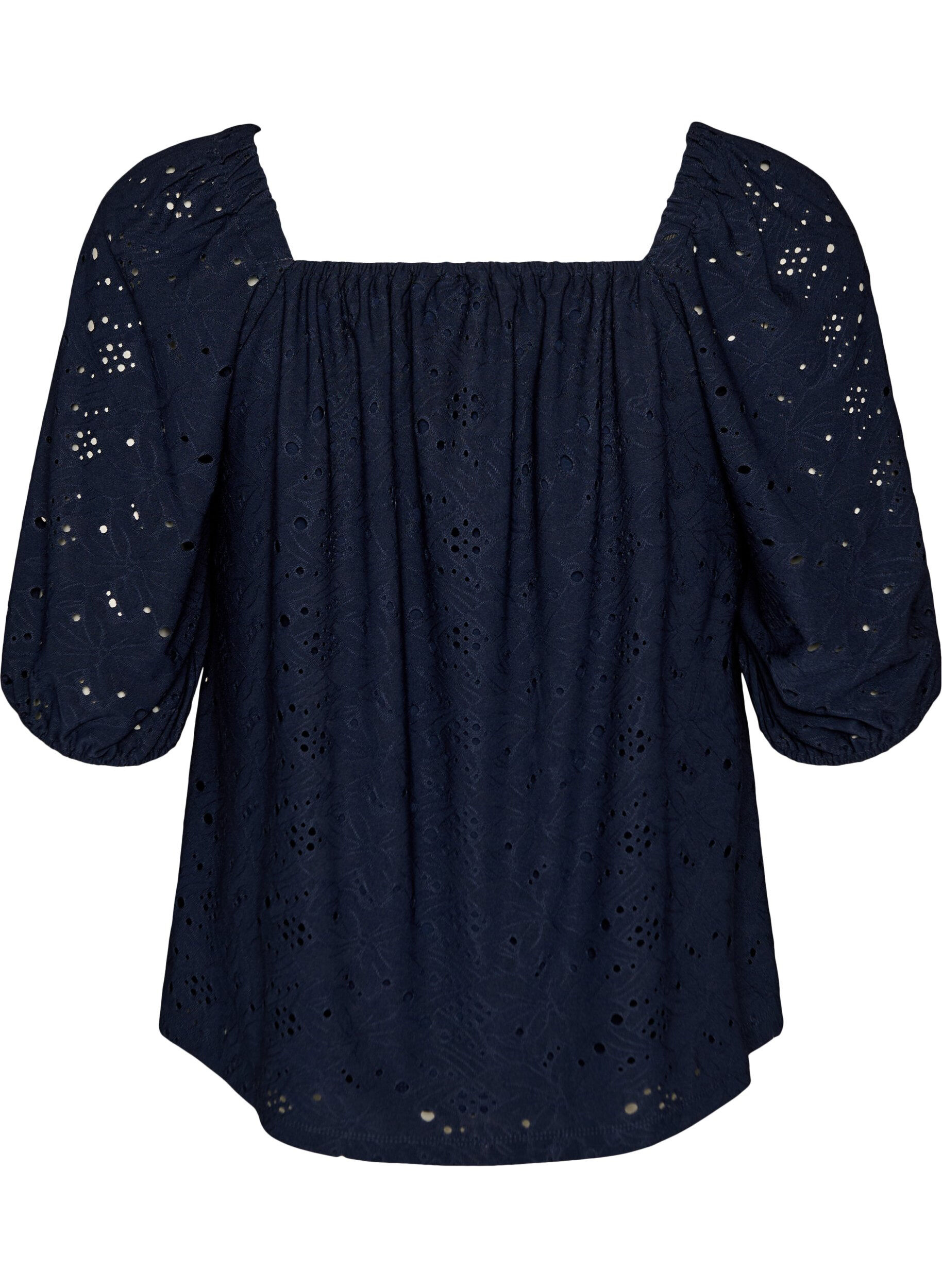 Zizzi Blouse met korte pofmouwen en een opengewerkt patroon, Blauw, Packshot image number 1