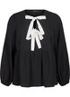 Viscose blouse met strikjes en lange mouwen, Black White Bow, Packshot image number 0