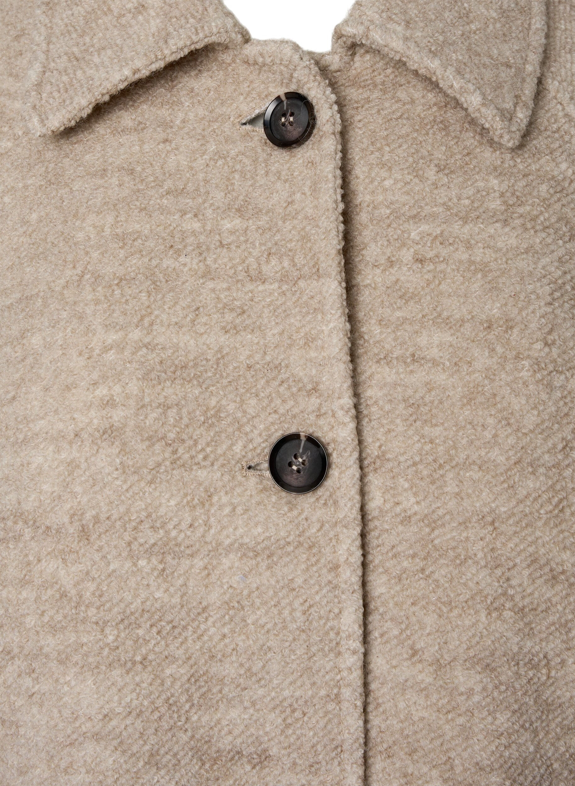 Zizzi Plaid boucl&eacute; jas met knoppen, Simply Taupe, Packshot image number 3