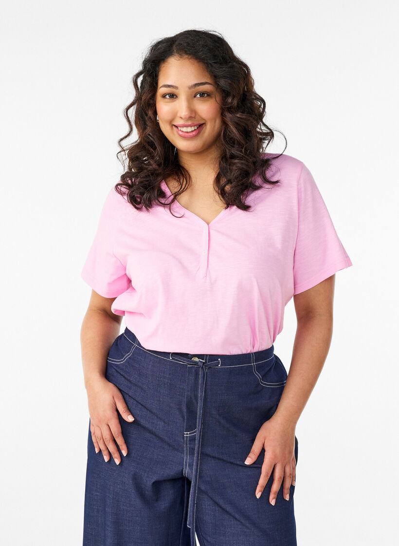 T-shirt met knoopdetail, Roze, Model image number 0