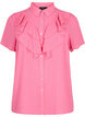 Overhemdblouse met korte mouwen en ruches, Pink Power, Packshot image number 0