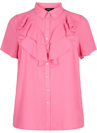Overhemdblouse met korte mouwen en ruches, Pink Power