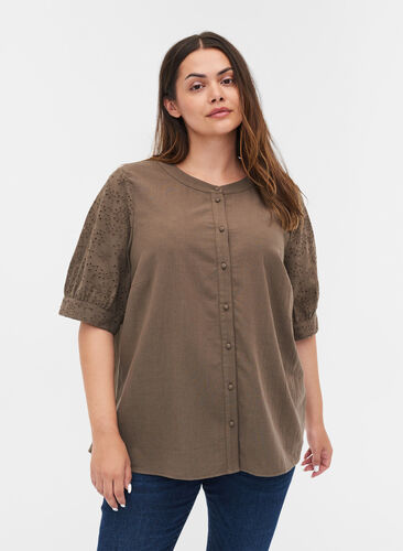 Blouse met broderie anglaise, Tarmac, Model image number 0