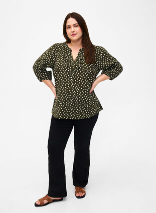 Katoenen blouse met 3/4 mouwen en print, Forest Night Dot, Model image number 2