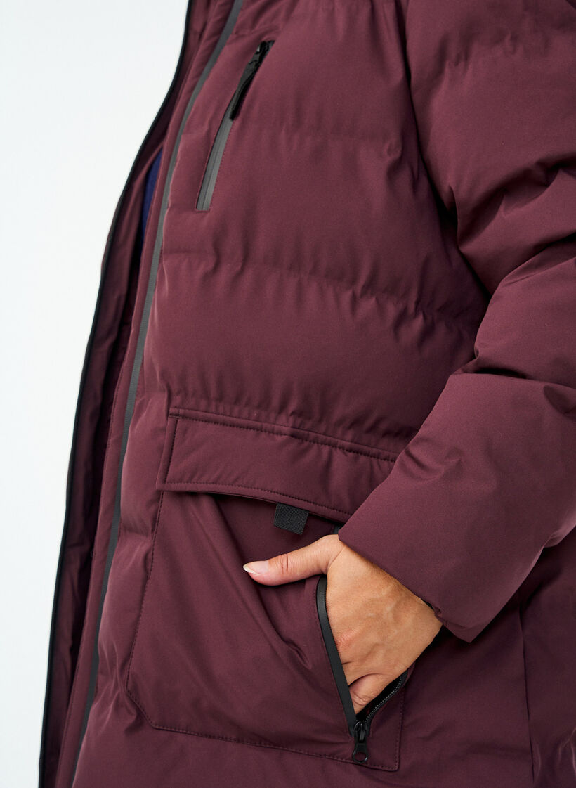 Pufferjas met capuchon en zakken, Donker Bordeaux, Model image number 3