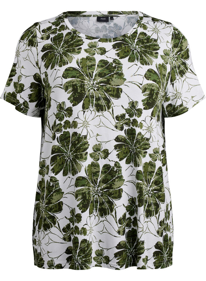 T-shirt met bloemenprint, Groen, Packshot image number 0