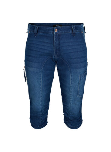 Slim fit capri jeans met zakken, Dark blue denim, Packshot image number 0