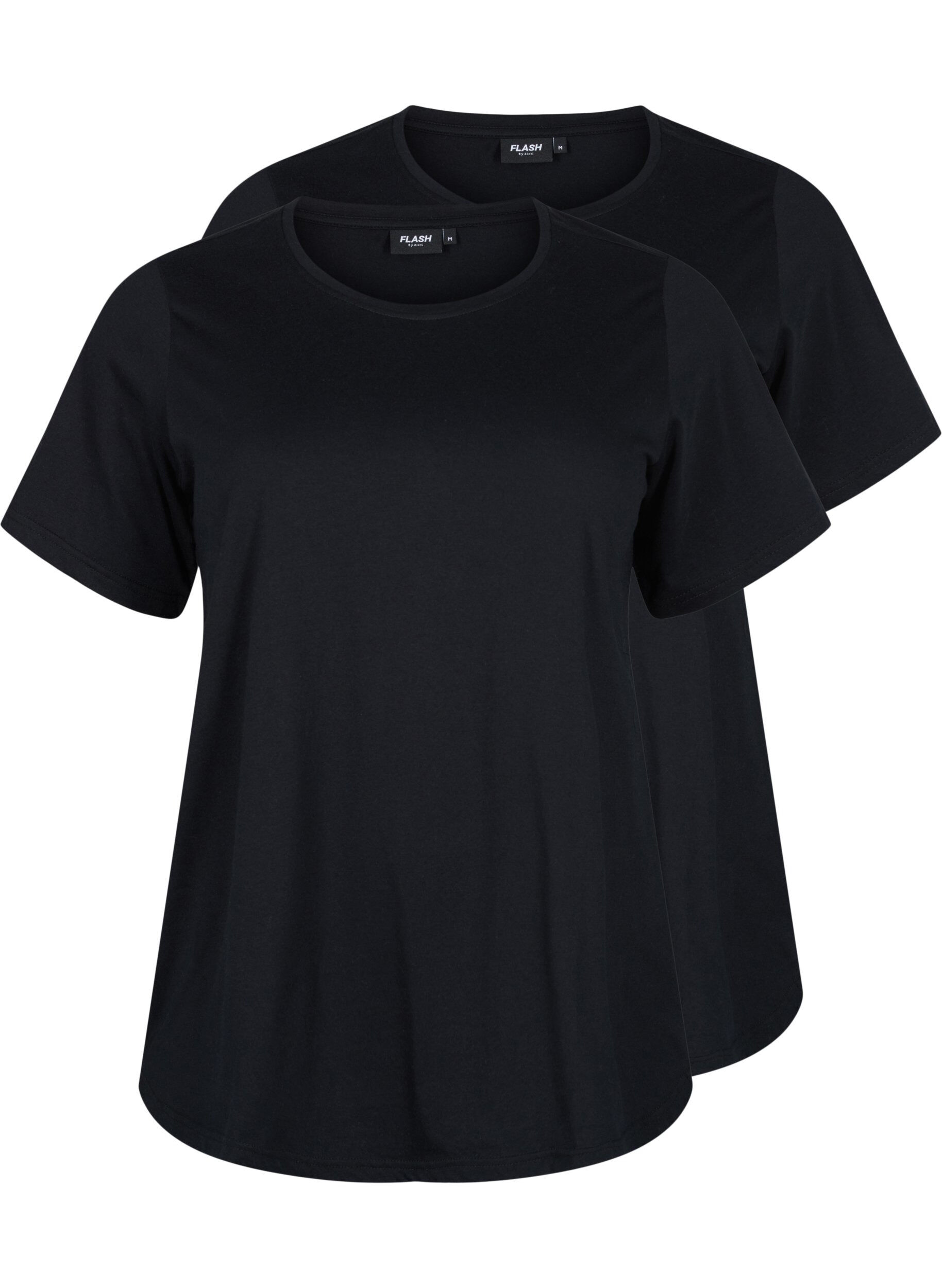 Zizzi FLASH - 2-pack T-shirts met ronde hals, Black/Black, Packshot image number 0