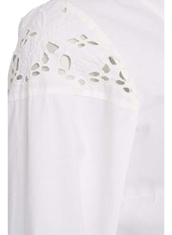 Blouse met V-hals en broderie anglaise details, Wit, Packshot