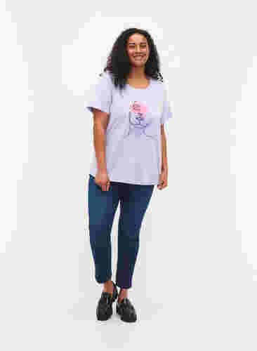 Katoenen t-shirt met ronde hals en opdruk, Lavender FACE, Model image number 2