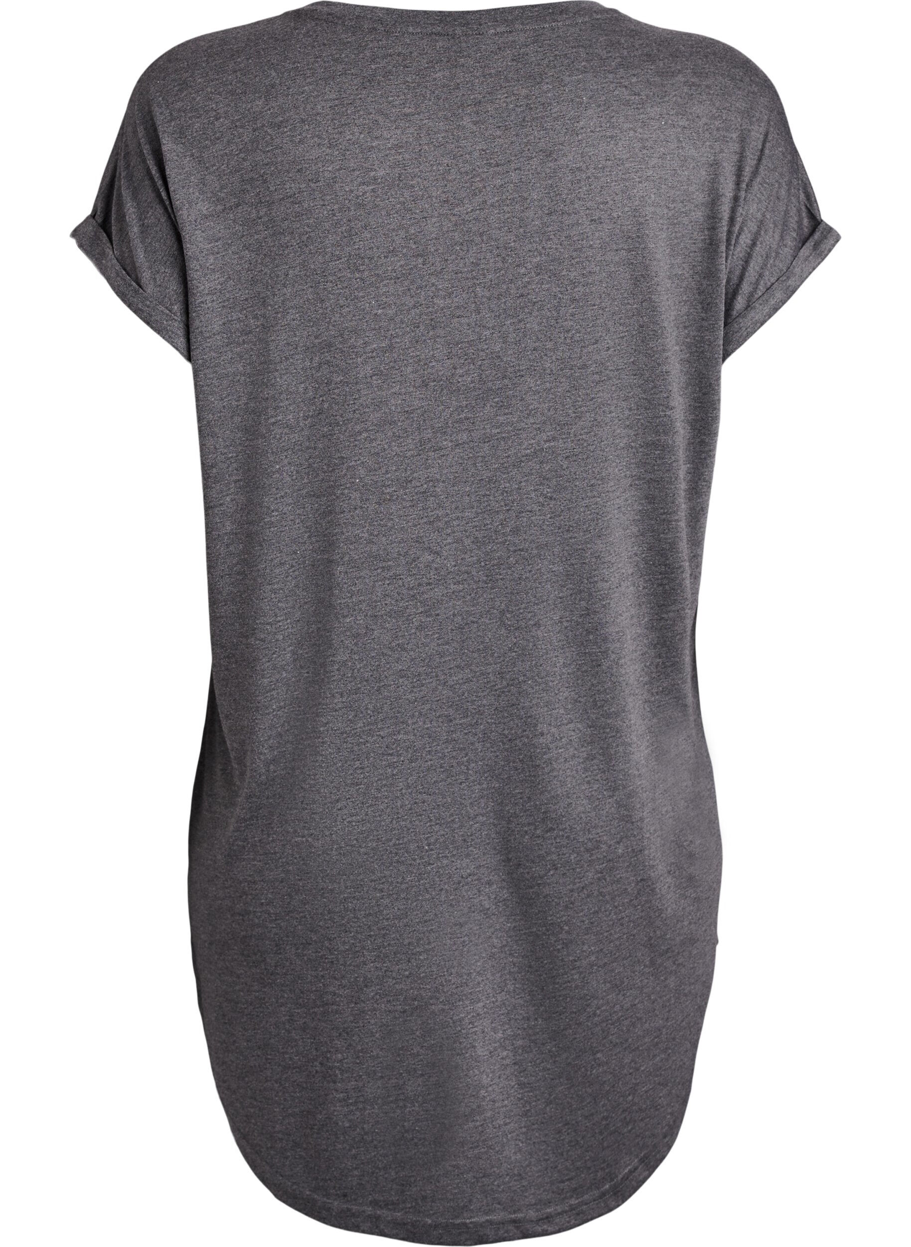 Zizzi Nachtjapon met korte mouwen en tekstopdruk, Zwart, Packshot image number 1