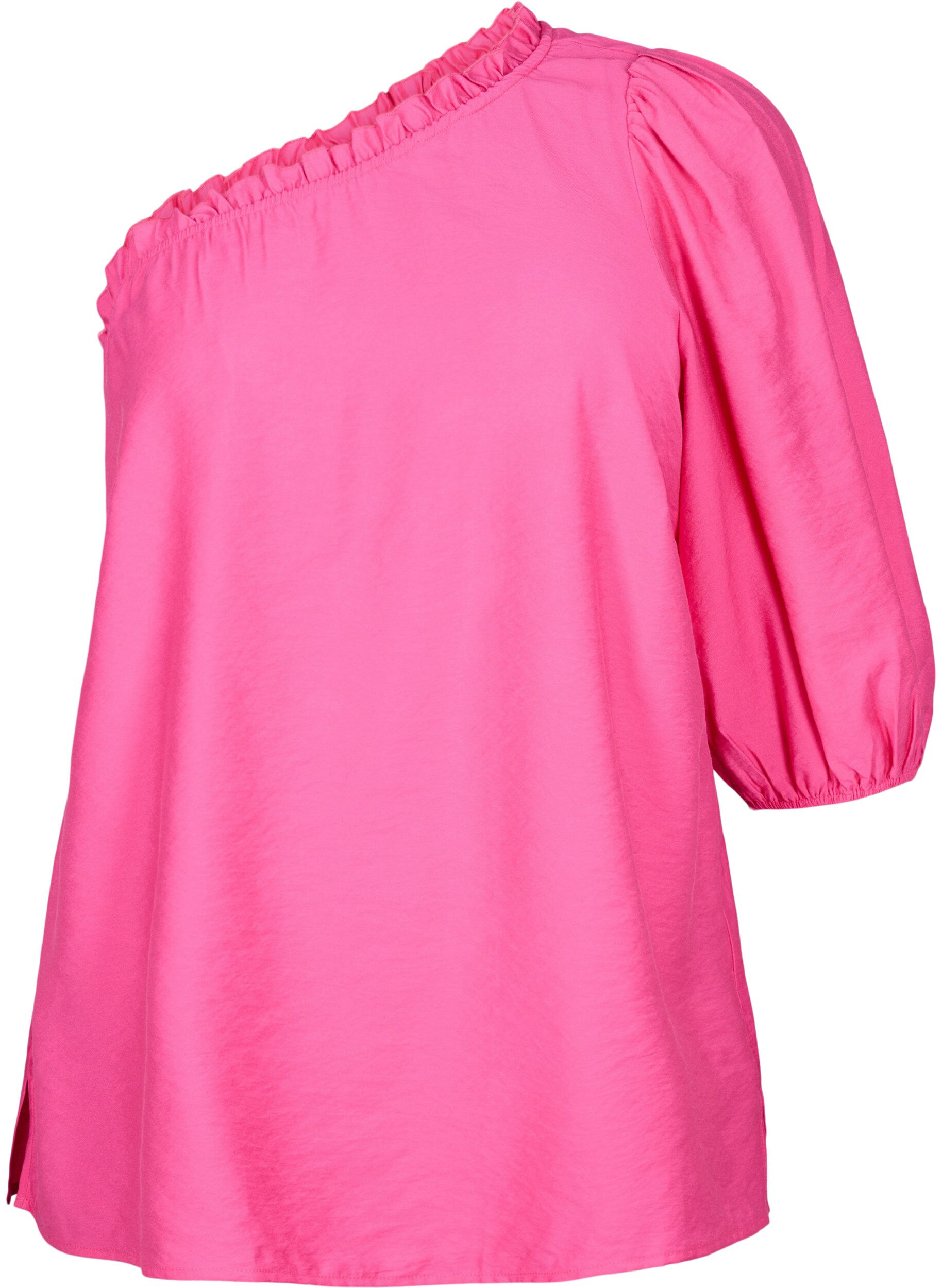 Zizzi One-shoulder blouse in viscose, Roze, Packshot image number 0