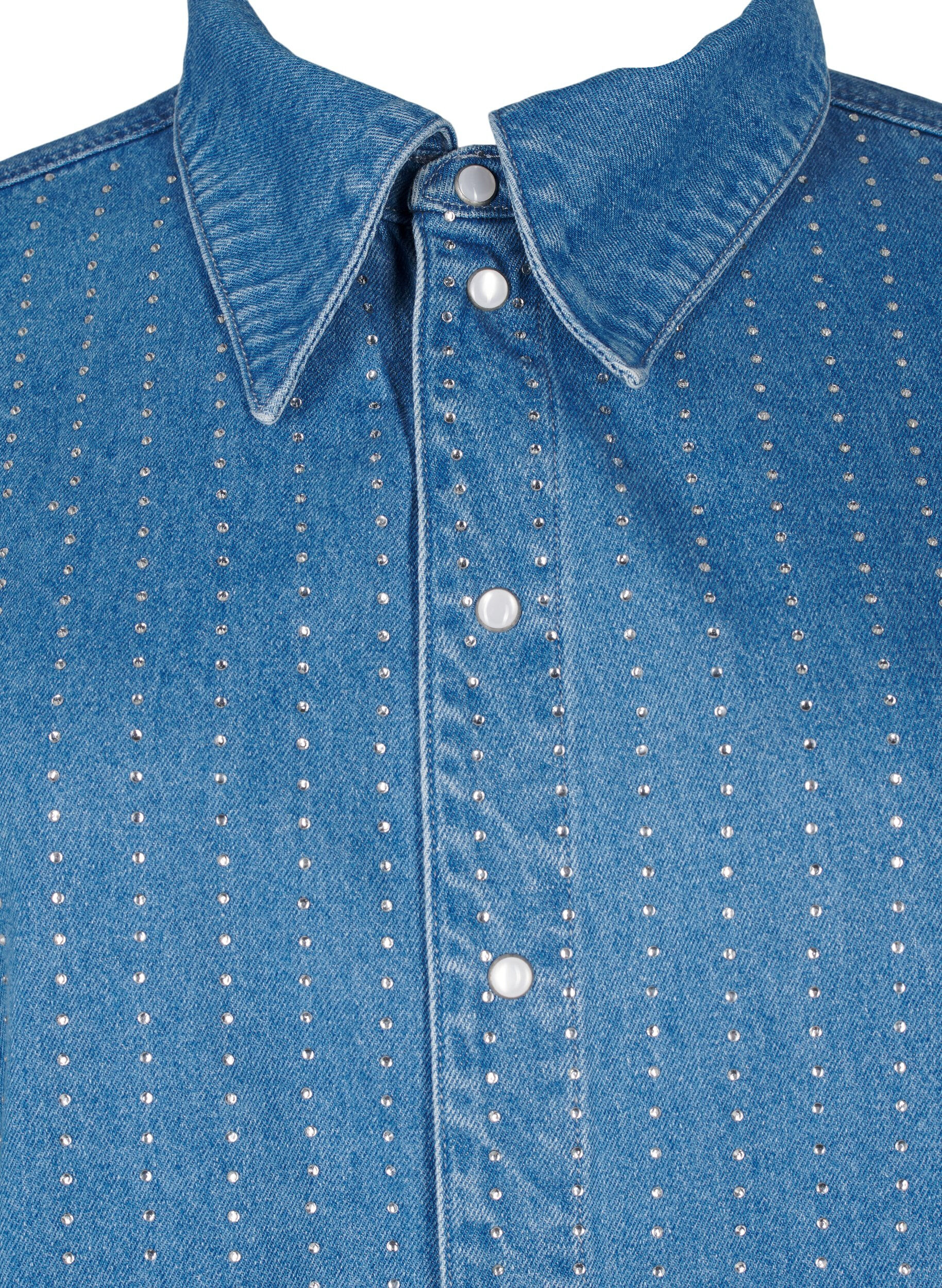 Zizzi Denim shirt met strasssteentjes, Light Blue Denim, Packshot image number 2
