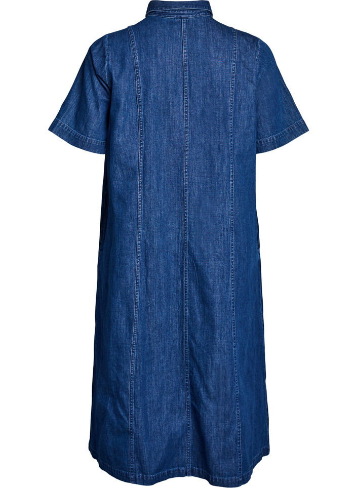 Halflange denim overhemdjurk, Blauw, Packshot image number 1