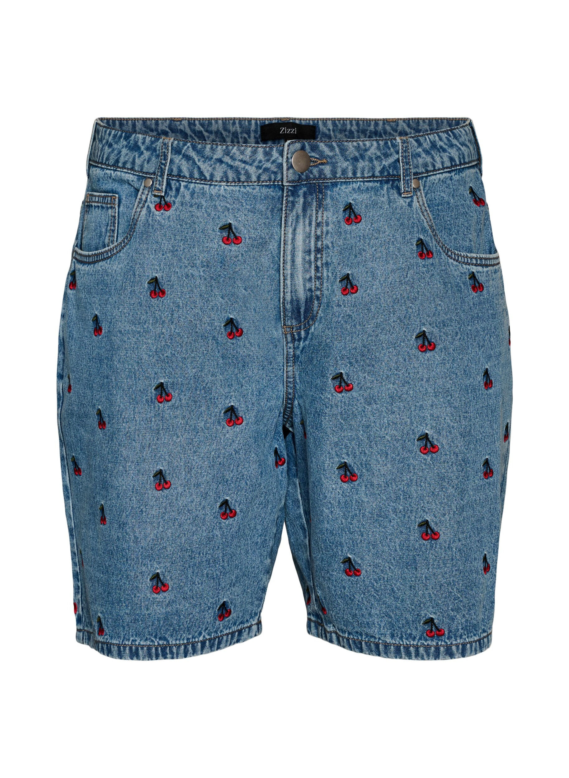 Zizzi Geborduurde denim shorts, Blauw, Packshot image number 0