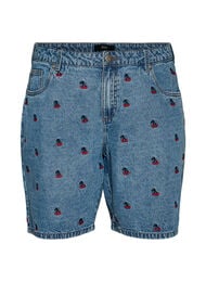Geborduurde denim shorts, Blauw