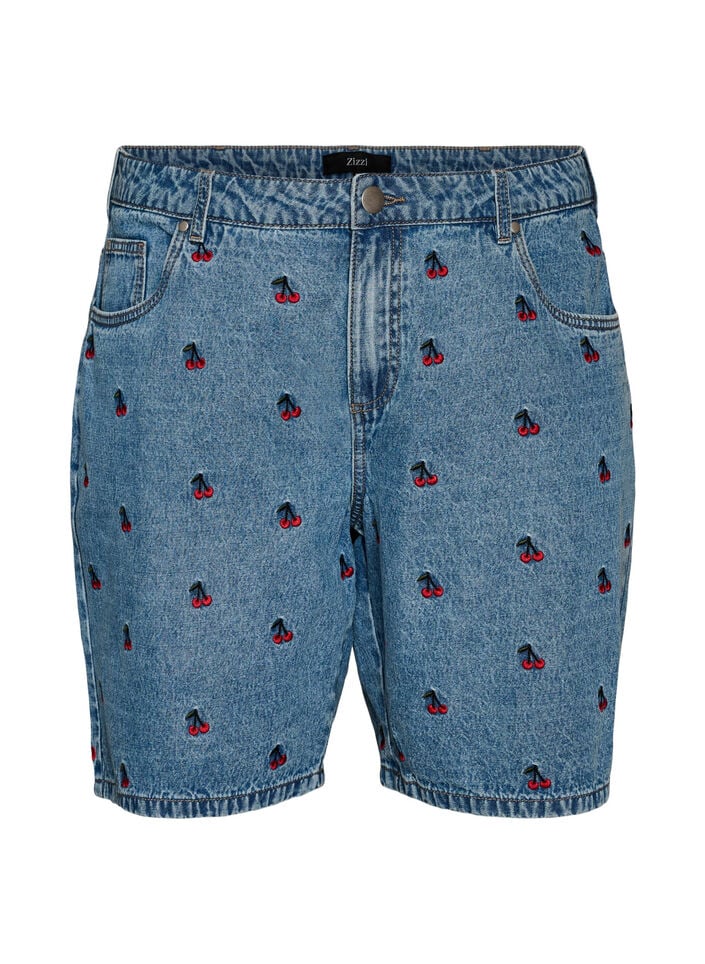 Geborduurde denim shorts, Blauw, Packshot image number 0