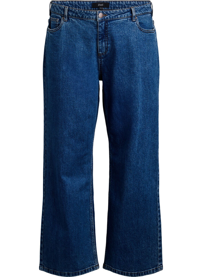 Jeans met wijde pijpen en hoge taille, Blauw, Packshot image number 0