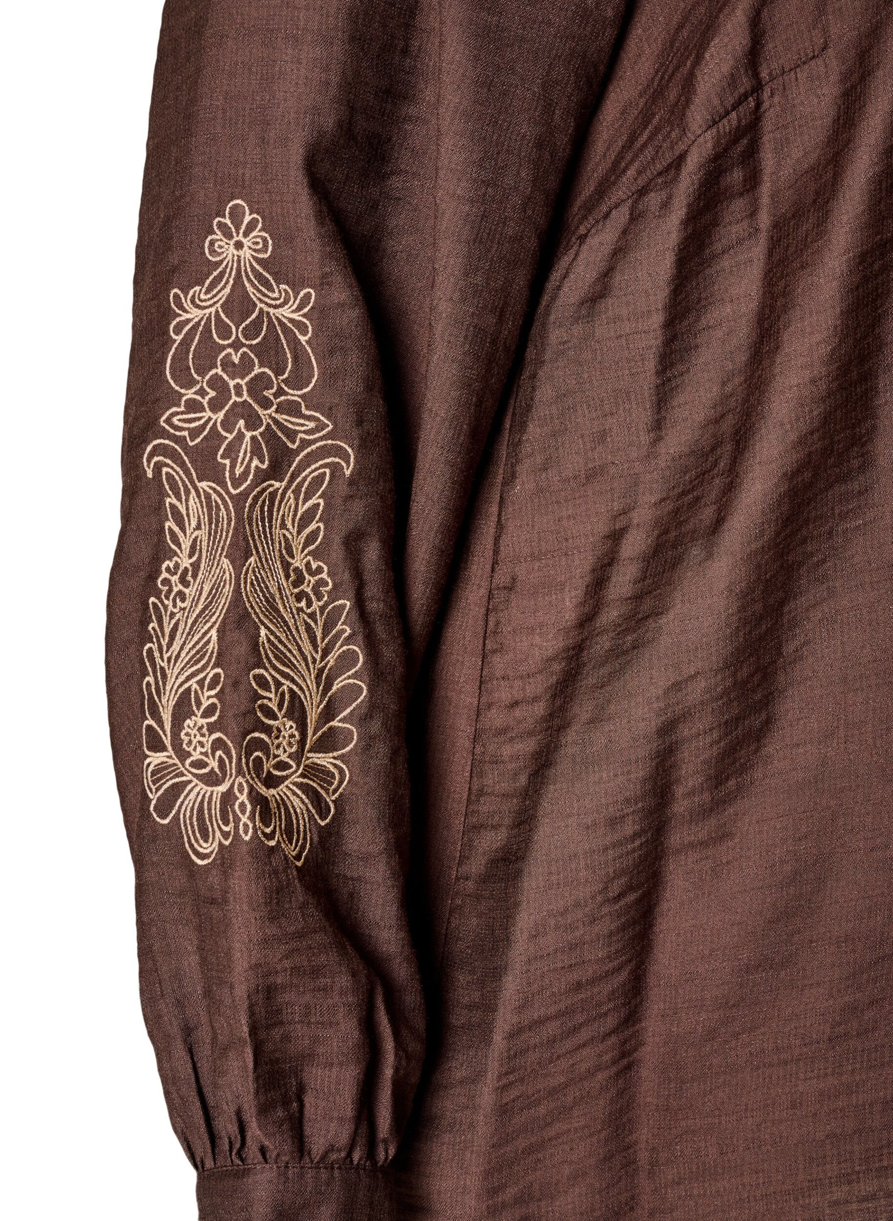 ZizziViscose shirt met geborduurde mouwen, Bruin, Packshot image number 3