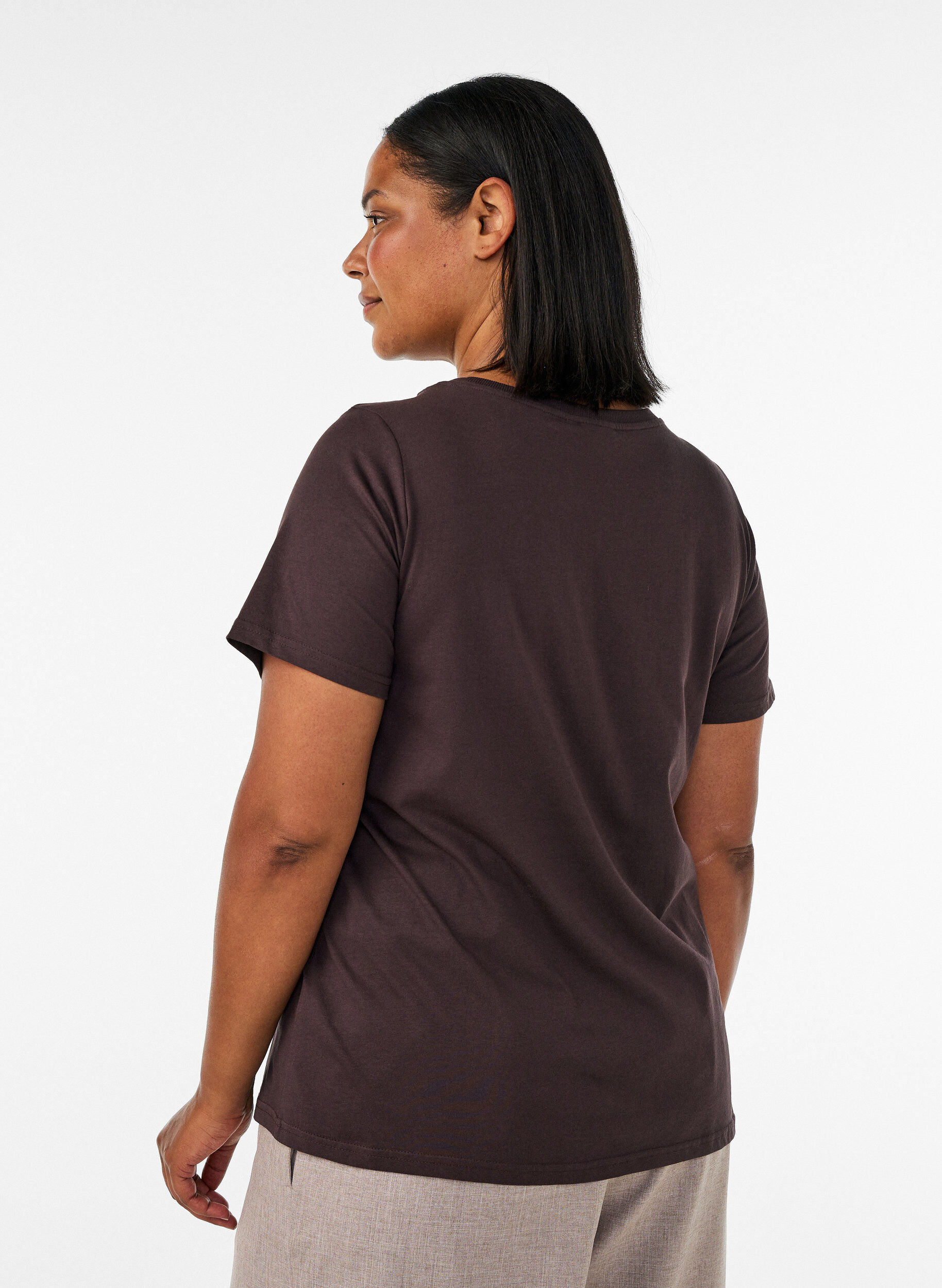 ZizziKatoenen T-shirt met print aan de voorkant, Bruin, Model image number 2