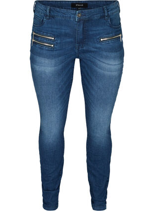 Sanna jeans met rits details, Blue denim, Packshot image number 0