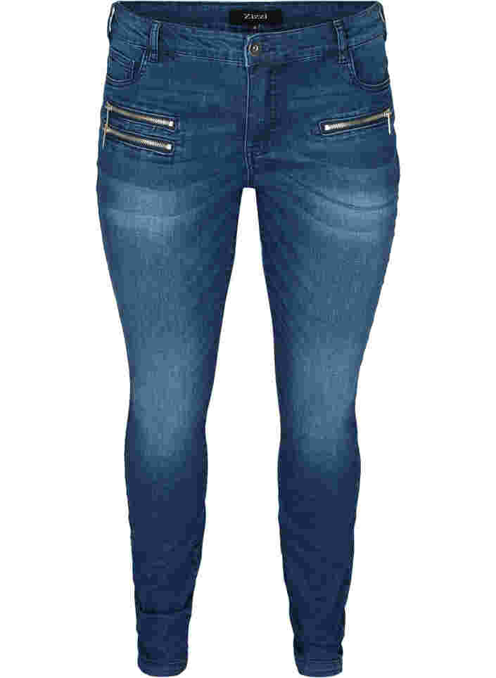 Sanna jeans met rits details, Blue denim
