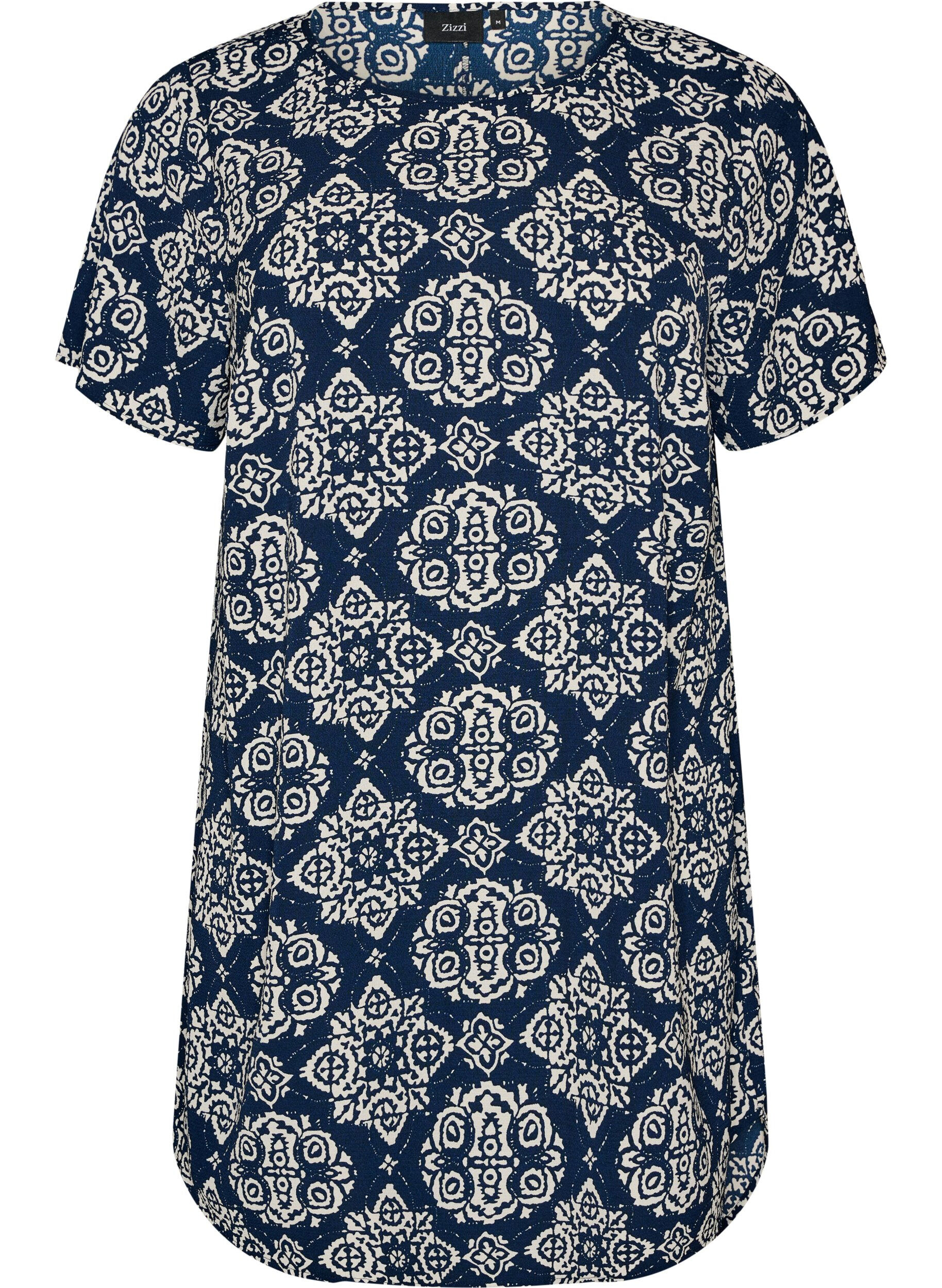 Zizzi Jurk met print en korte mouwen, Blauw, Packshot image number 0