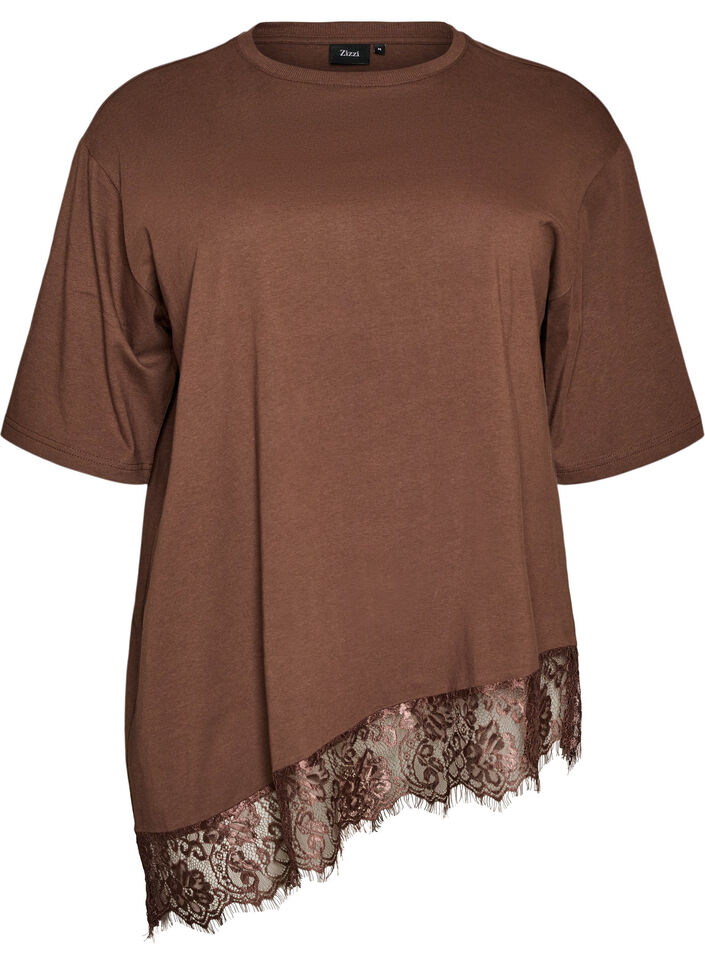 T-shirt met asymmetrische kanten zoom, Bruin, Packshot image number 0