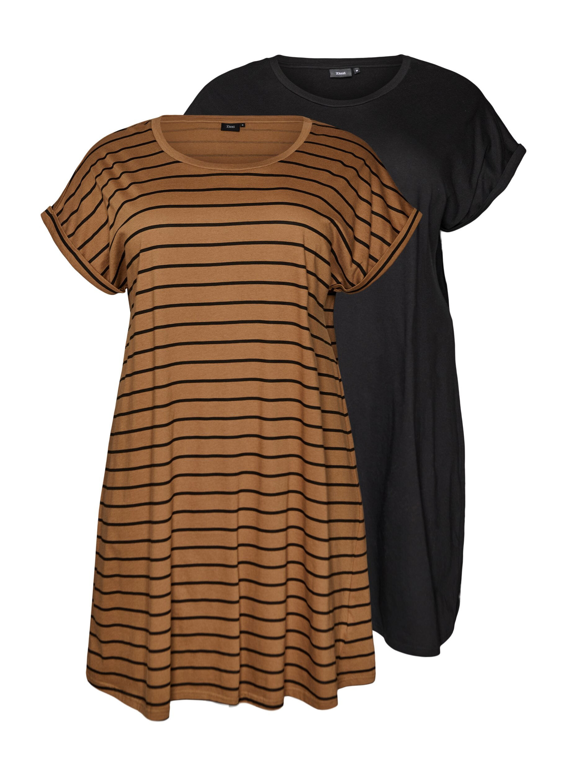 Zizzi 2-pack T-shirtjurk met korte mouwen, Bruin, Packshot image number 0