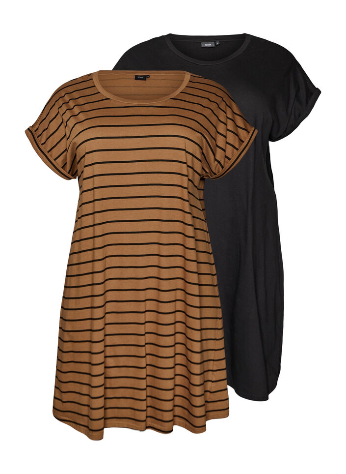 2-pack T-shirtjurk met korte mouwen, Bruin, Packshot image number 0