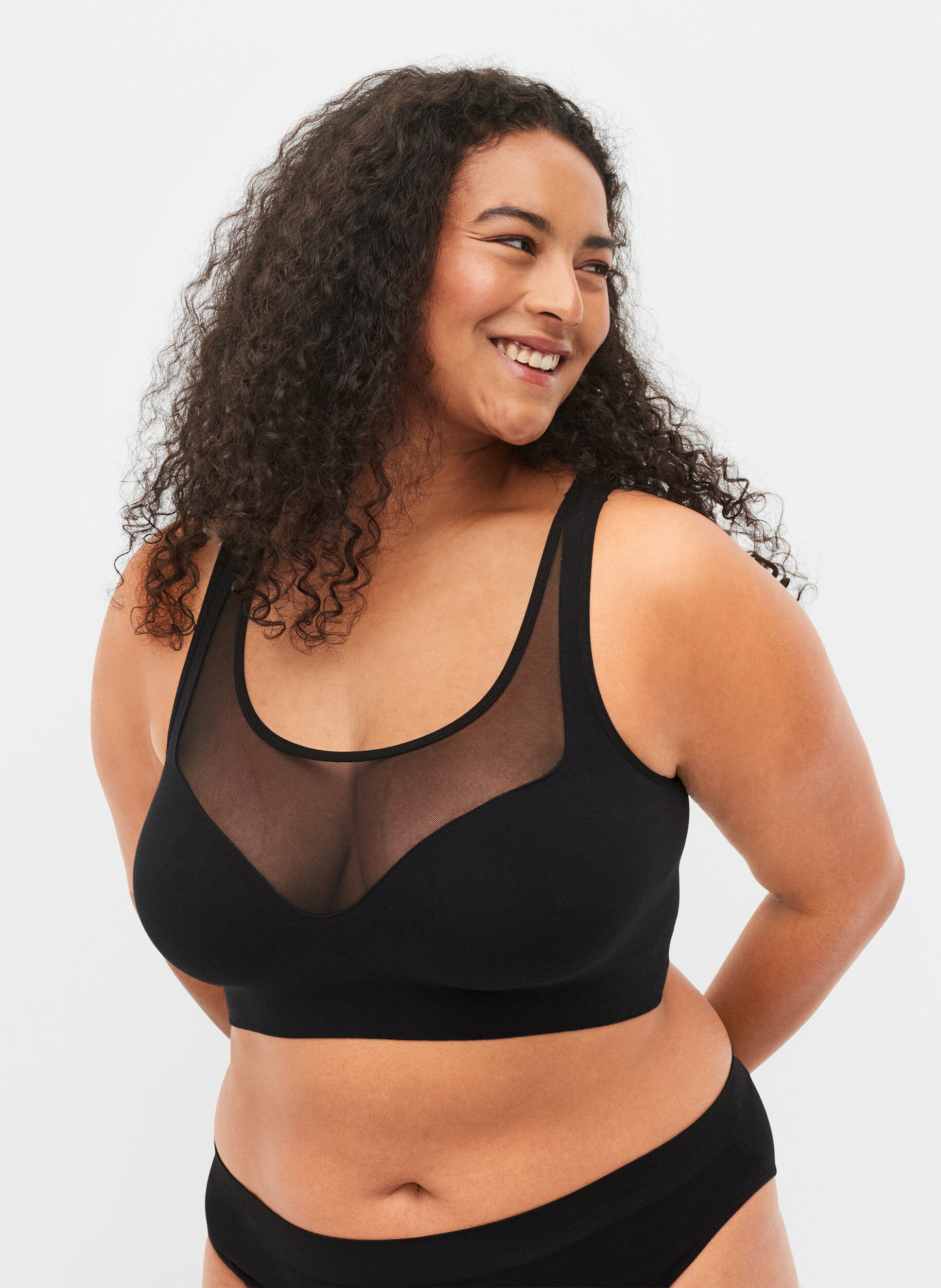 Zizzi Zachte beha met mesh, Black, Model image number 0