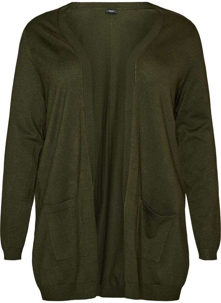 Lang gebreid vest in viscosemix, Groen, Packshot image number 0