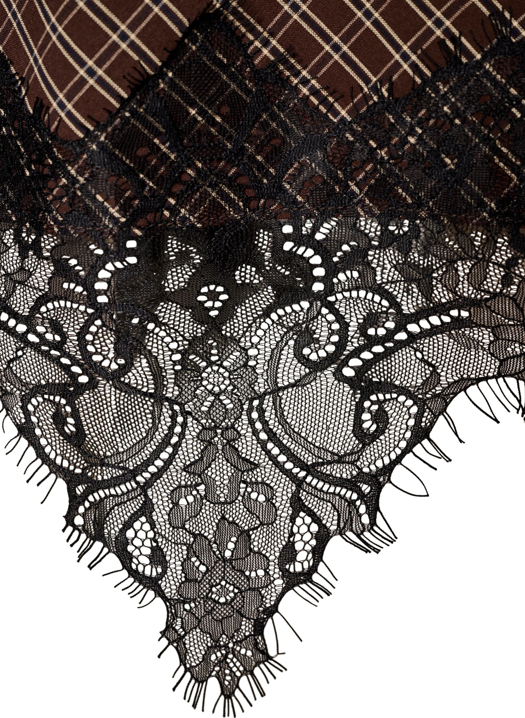 ZizziMidi-rok met kanten afwerking en ruitpatroon, Bruin, Packshot image number 3